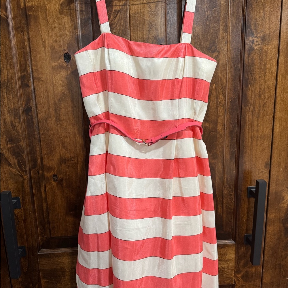 Jessica Howard Coral and White Striped Sundress with Belt